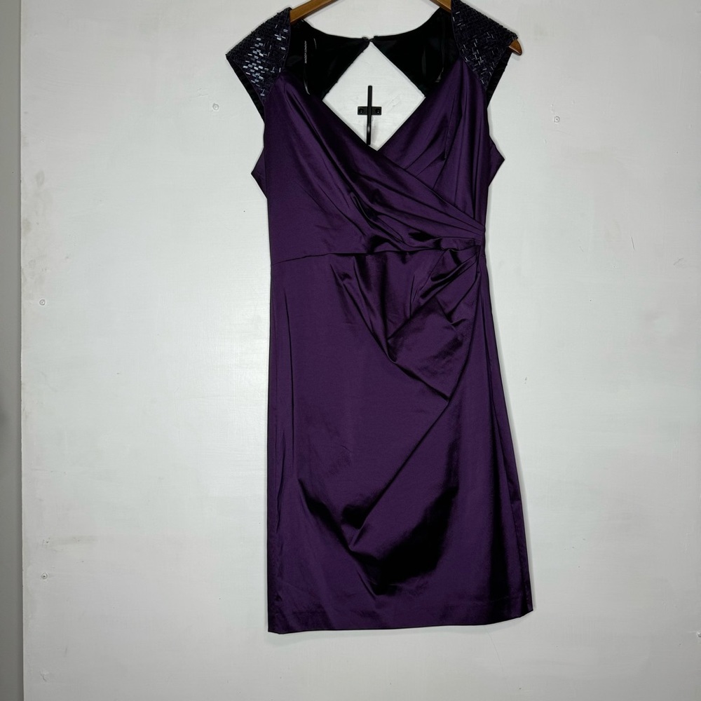Maggie London Eggplant Beaded and ruched Cocktail Semi-formal dress